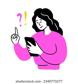 Cartoon Color Educational and Self-Development Concept Scene with Character Girl Searches for Information. Vector illustration of Education Process