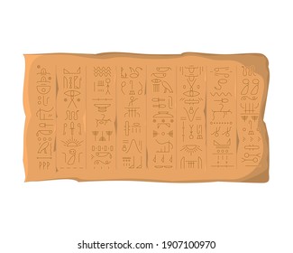 Cartoon Color Egyptian Hieroglyphs Board Ancient Culture Concept Flat Design Style . Vector illustration of Clay Tablet