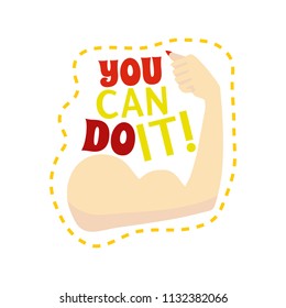 Cartoon Color Feminism Slogan Quote or Patch You Can Do It Fashion Typography Concept Flat Design Style. Vector illustration of Sticker