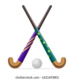Cartoon Color Field Hockey Sign Set Activity Game Concept Flat Design Include of Ball and Stick. Vector illustration