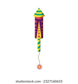 Cartoon Color Firecracker or Pyrotechnics Rocket Icon Flat Design Style Celebration Holiday Anniversary Party Concept. Vector illustration