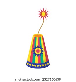 Cartoon Color Firecracker or Pyrotechnics Rocket Icon Loud Bang Flat Design Style Celebration Holiday Party Concept. Vector illustration