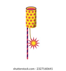 Cartoon Color Firecracker or Pyrotechnics Rocket Icon Flat Design Style Celebration Holiday Party Festival Concept. Vector illustration