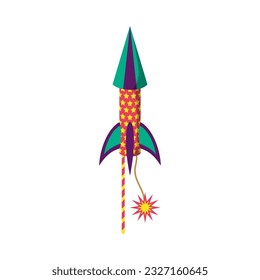 Cartoon Color Firecracker or Pyrotechnics Rocket Icon Flat Design Style Celebration Holiday Party and Show Concept. Vector illustration