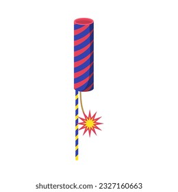 Cartoon Color Firecracker or Pyrotechnics Rocket Icon Flat Design Style Celebration Holiday Feast Party Concept. Vector illustration