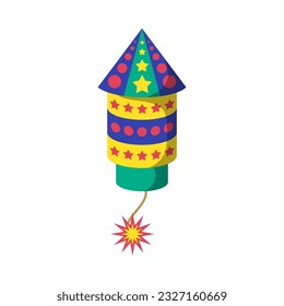 Cartoon Color Firecracker or Pyrotechnics Rocket Icon Flat Design Style Celebration Holiday Party Entertainment Concept. Vector illustration