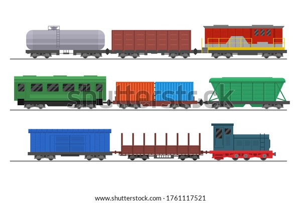 Cartoon Color Freight Train Wagons Set Stock Vector (Royalty Free ...