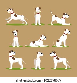 Cartoon Color Funny Puppy on Green Grass Icons Set Pet Concept Flat Design Style. Vector illustration of Dog