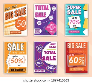 Cartoon Color Geometric Sale Concept Template Banner Card Set Flat Design Style. Vector illustration of Store Banners