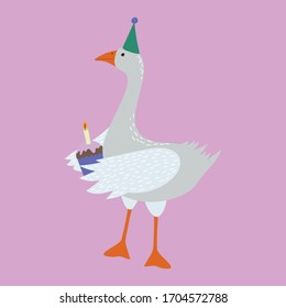 Cartoon Color Goose with Holiday Accessory Celebration Concept Flat Design Style. Vector illustration