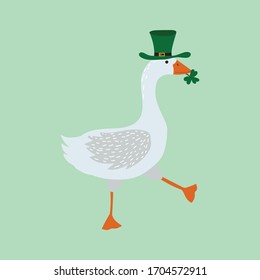 Cartoon Color Goose with Holiday Accessory Patrick Day Concept Flat Design Style. Vector illustration