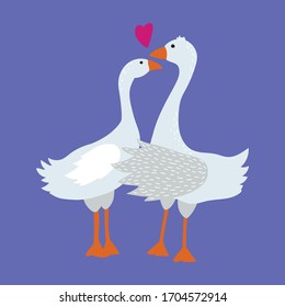 Cartoon Color Goose with Holiday Accessory Valentine Day Concept Flat Design Style. Vector illustration