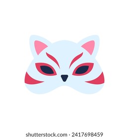 Cartoon Color Half Japanese Kitsune Mask Flat Design Style Isolated on a White Background . Vector illustration of Fox Demon Element Costume