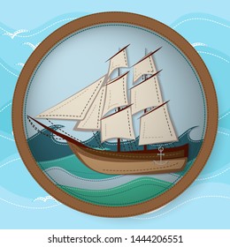 Cartoon color handcraft ship and ocean