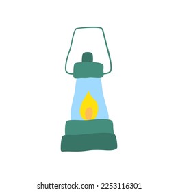 Cartoon Color Hiking Candle Lantern Concept Flat Design Style Isolated on a White Background. Vector illustration of Kerosene Oil Lamp with Burning Wick