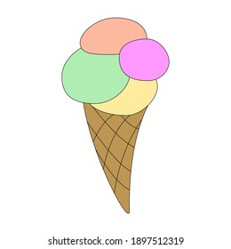 Cartoon color ice-cream outline. Vector color illustration isolated on white background. Decoration for greeting cards, posters, flyers, prints for clothes.