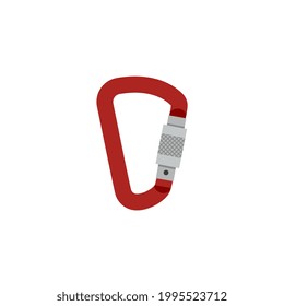 Cartoon color icon of climbing carabiner flat vector illustration isolated on white background. Climbing sport and tourism equipments carabiner safety closure.