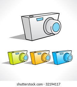 Cartoon color icons of digital camera. Vector