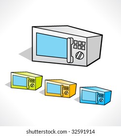 Cartoon color icons of microwave. Vector.