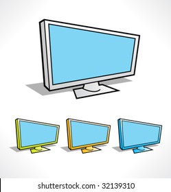 Cartoon color icons of Plasma LCD TV display. Vector