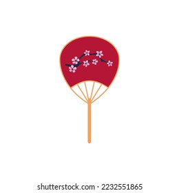 Cartoon Color Japanese Hand Fan Flat Design Style Isolated on a White Background Uchiwa with Bamboo Handle . Vector illustration of Paper Fan