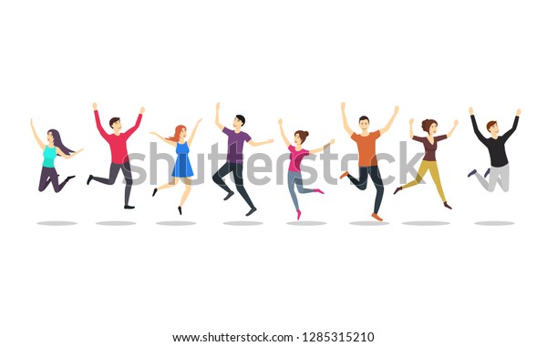 Cartoon Color Jumping Characters People Set Stock Vector (Royalty Free ...
