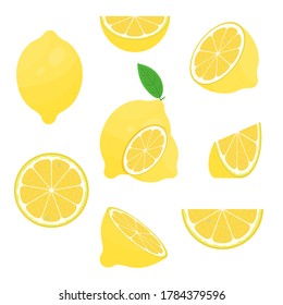 Cartoon Color Lemon Slices Icons Set Flat Design Style. Vector illustration of Icon Yellow Citrus Slice