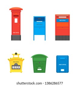 Cartoon Color Mail Box Set Post Concept Flat Design Style Symbol of Delivery Letter. Vector illustration of Mailbox
