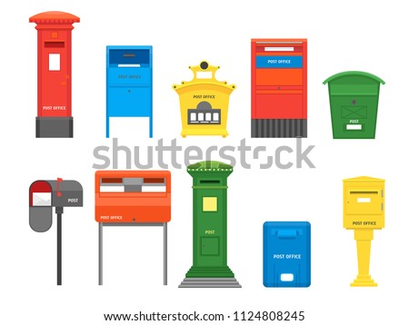 Cartoon Color Mail Box Set Post Concept Flat Design Style Symbol of Delivery Letter. Vector illustration of Mailbox