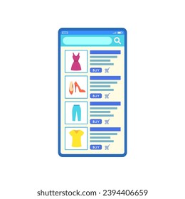 Cartoon Color Mobile Phone Online Shopping Application Concept Flat Design Style. Vector illustration of Smartphone Screen Online Shop