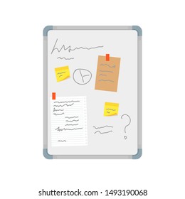Cartoon Color Office Wall Board Pin Note and Reminder Concept Flat Design Style. Vector illustration of Noticeboard for Web