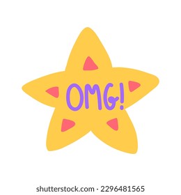 Cartoon Color Omg Label Sticker Label Achievement Concept Flat Design Style Isolated on a White Background. Vector illustration