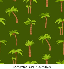 Cartoon Color Palma Tree Seamless Pattern Background Tropical Exotic Nature Concept Element Flat Design Style. Symbol of Holiday. Vector illustration of Palm
