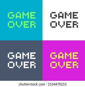 Cartoon Color Pixel Game Over Inscription Set on a Different Background Flat Design Style Concept. Vector illustration