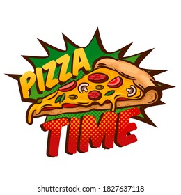 Cartoon Color Pizza Slices Label Badge Sign Concept Flat Design Style for Marketing and Advertisement. Vector illustration