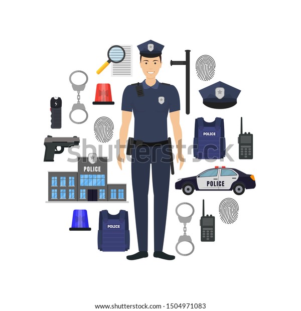 Cartoon Color Policeman Police Elements Banner Stock Vector (Royalty ...