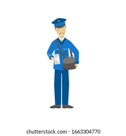 Cartoon Color Professional Postman Male Character Person Delivery Occupation and Profession Concept Element Flat Design Style. Vector illustration