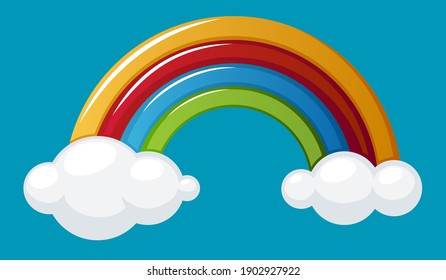 Cartoon Color Rainbow With Clouds