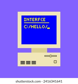 Cartoon Color Retro Computer Monitor User Interface Element Technology Pc Concept Flat Design Style. Vector illustration