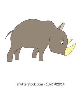 Cartoon color rhinoceros outline. Vector color illustration isolated on white background. Decoration for greeting cards, posters, flyers, prints for clothes.