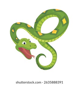 Cartoon color snake. Cute smiling animal, funny reptile of wild tropical nature. Flat vector isolated illustrations for kids design