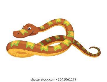 Cobra de cor de desenho animado. Um animal sorridente bonito, réptil engraçado de natureza tropical selvagem. Ilustrações isoladas de vetor plano para design infantil