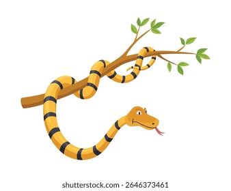 Cobra de cor de desenho animado. Um animal sorridente bonito, réptil engraçado de natureza tropical selvagem. Ilustrações isoladas de vetor plano para design infantil