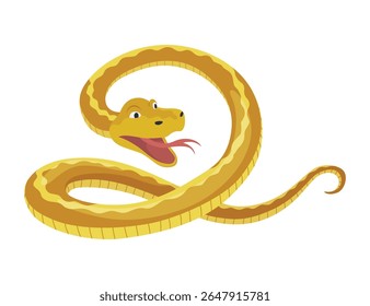 Cobra de cor de desenho animado. Um animal sorridente bonito, réptil engraçado de natureza tropical selvagem. Ilustrações isoladas de vetor plano para design infantil