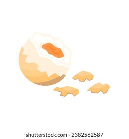 Cartoon Color Soft Boiled Chicken Egg with Eggshell Icon Breakfast Concept Flat Design Style. Vector illustration