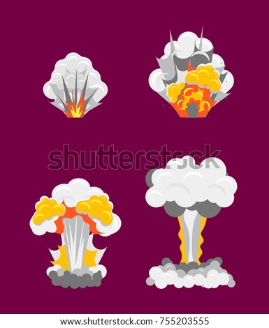 Cartoon Color Stages Process of Explotion Effect Set Comic Flat Style Game Design. Vector illustration