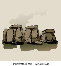 Cartoon Color Stonehenge Landscape Scene Concept Flat Design Style . Vector illustration of Ancient Mystery Stone Monument