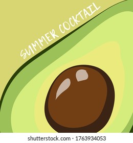 Cartoon color summer banner with avocado. Vector illustration