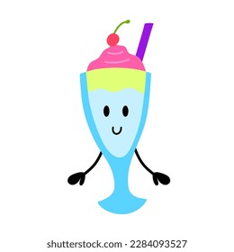 Cartoon Color Summer Drink Character Icon Cafe Concept Flat Design Style. Vector illustration of Cute Beverage Mascot