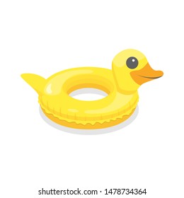 Cartoon Color Swimming Ring Duck Toy on a White Flat Design Style. Vector illustration